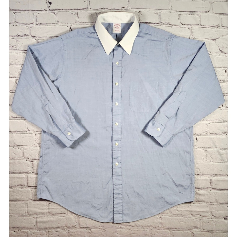 Brooks Brothers Traditional Fit Chambray Stripe Contrast Collar Shirt 17-33